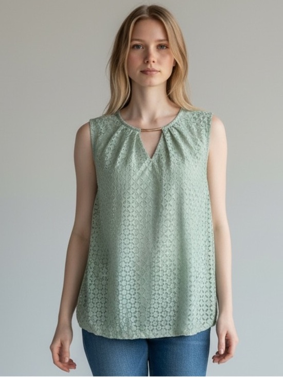 Liz Claiborne Tops - NWT! Liz Claiborne Sea Green Geometric Lace Patterned Overlay Tank Size Large